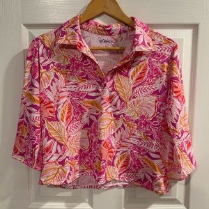 IBKUL Floral Print 3/4 Sleeve Crop Top L